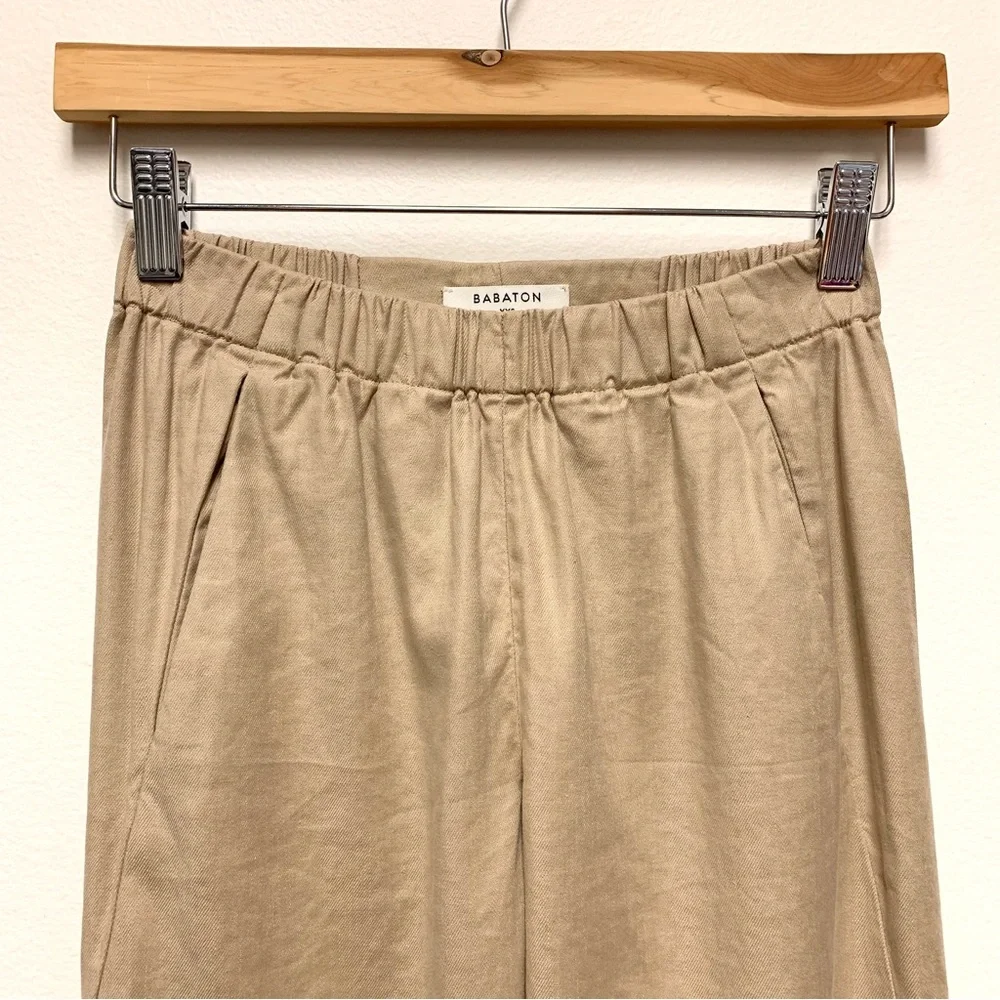 Aritzia Babaton Linen Blend Dexter Jogger Pants‎ XXS Cropped Ankle Pull On Beige